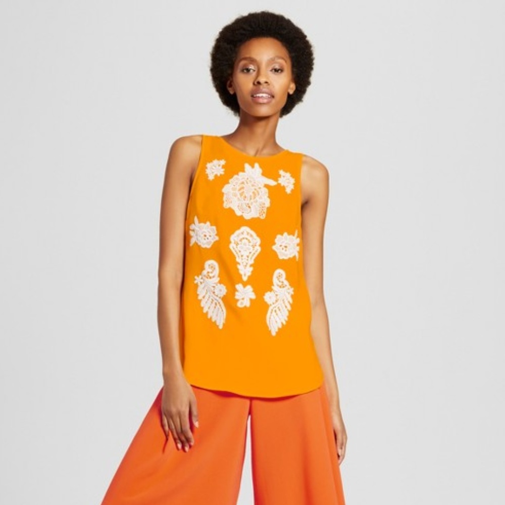 Victoria Beckham for Target Orange Sleeveless Embroidered Shell